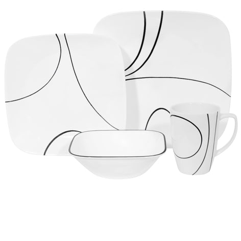 Corelle Simple Lines Square 16pc Dinner Set