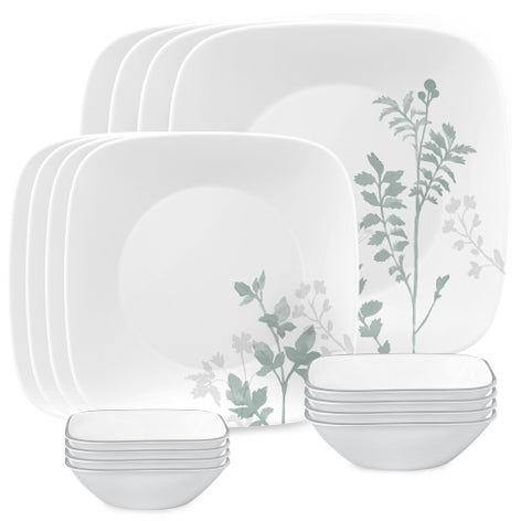 Corelle Amalie Square 16pc Dinner Set- 4 Dinner Plates, 4 Luncheon Plates, 4 Cereal Bowls and 4 Dessert Bowls