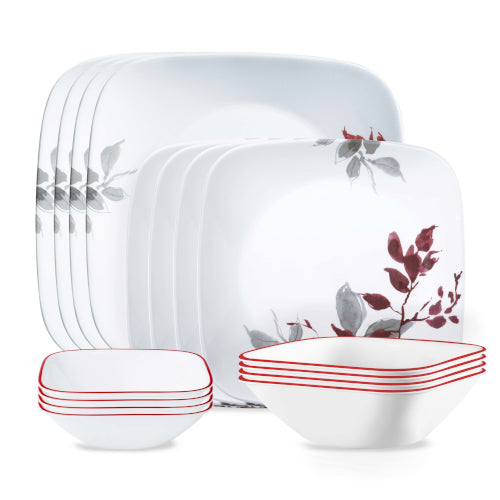 Corelle Kyoto Leaves Square 16pc Dinner Set