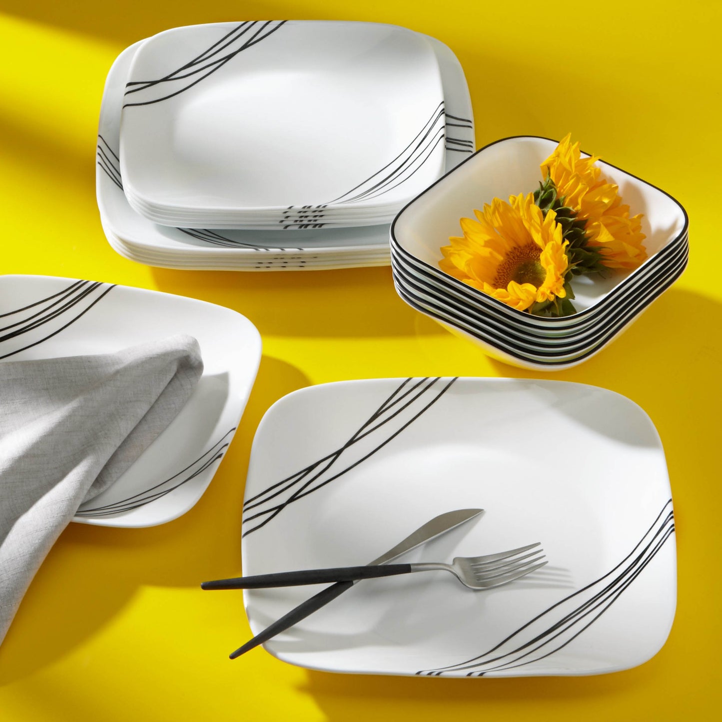 Corelle Simple Sketch Square 16pc Dinner Set