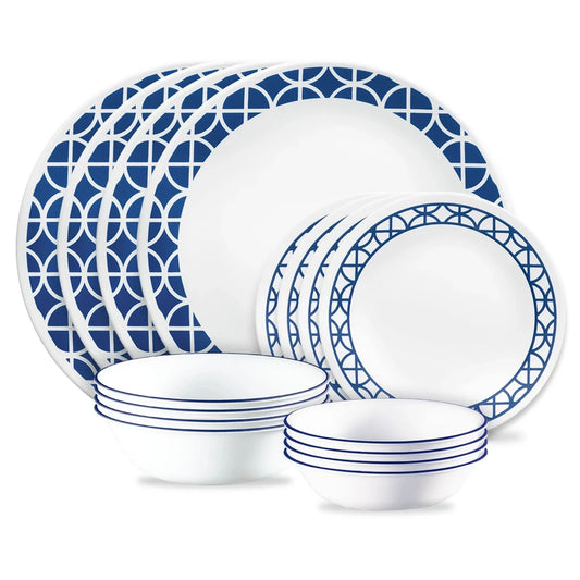 Corelle Cobalt Circles 16pc Dinner Set (No Mug)