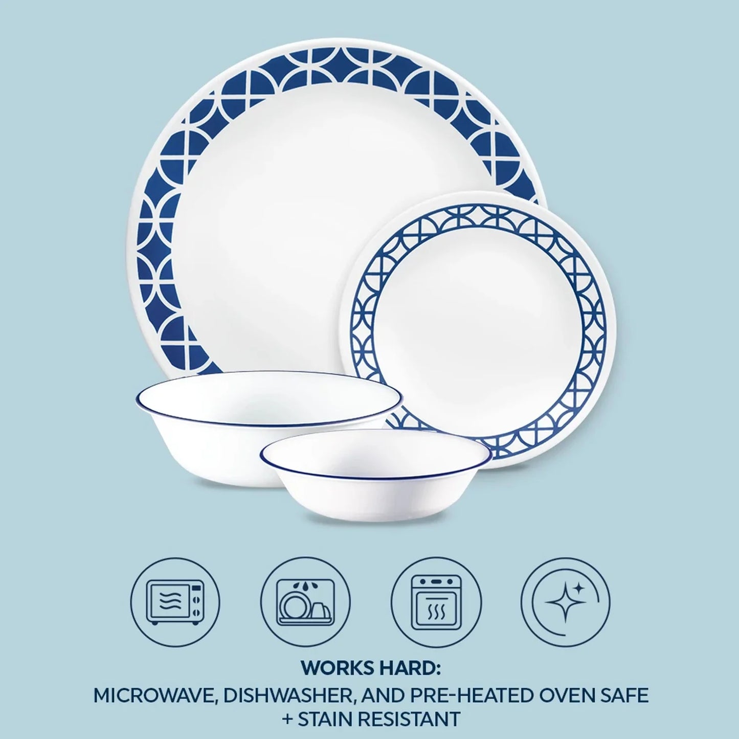 Corelle Cobalt Circles 16pc Dinner Set (No Mug)