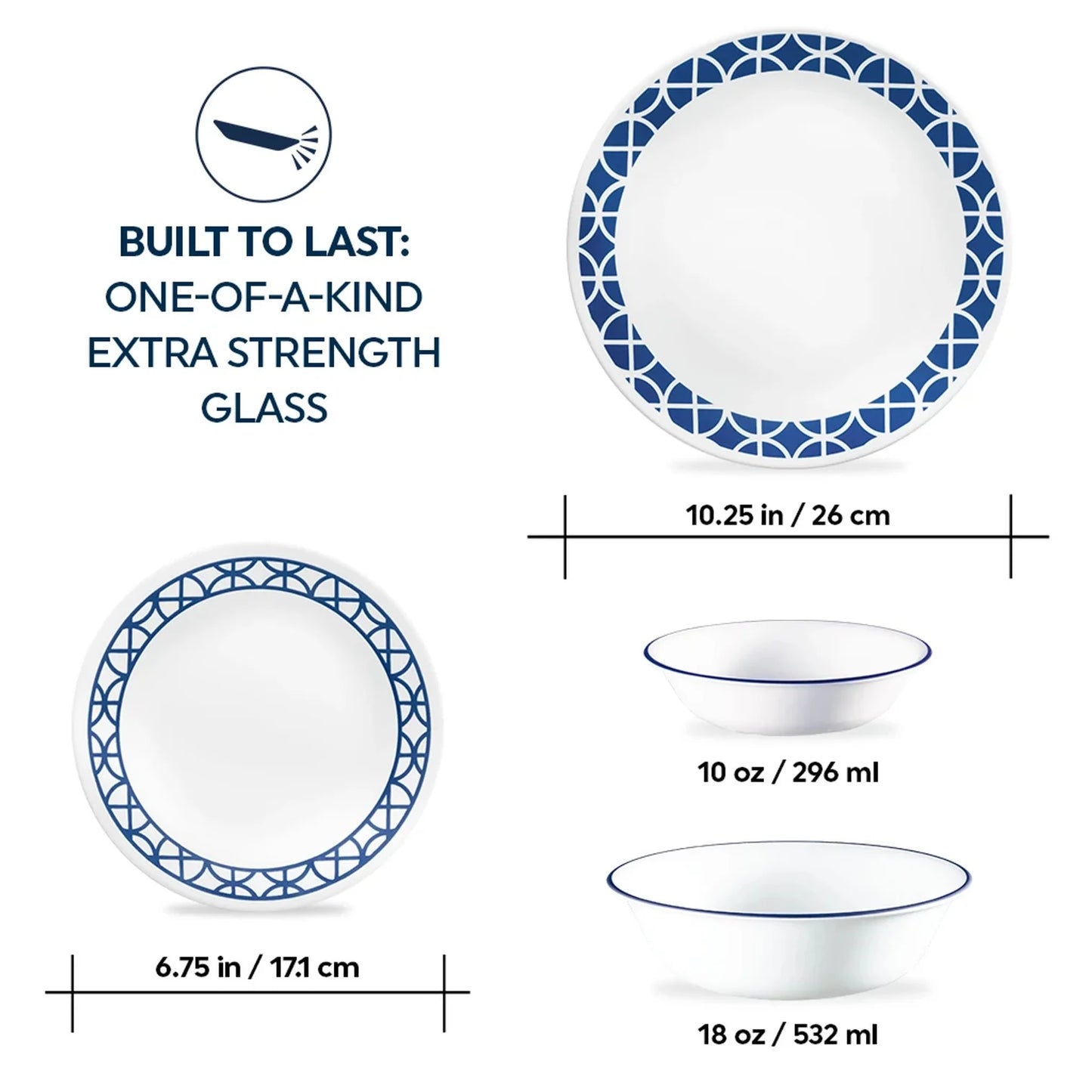Corelle Cobalt Circles 16pc Dinner Set (No Mug)