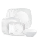 Corelle Cherish Square 16pc Dinner Set- 4 Dinner Plates, 4 Luncheon Plates, 4 Cereal Bowls and 4 Bread