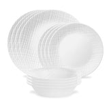 Corelle Linen Weave 12pc Dinner Set - 4 Dinner Plates, 4 Luncheon Plates and 4 Cereal Bowls