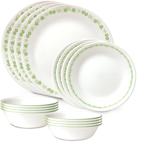 Corelle Spring Blossom Green 16pc Dinner Set (No Mug)
