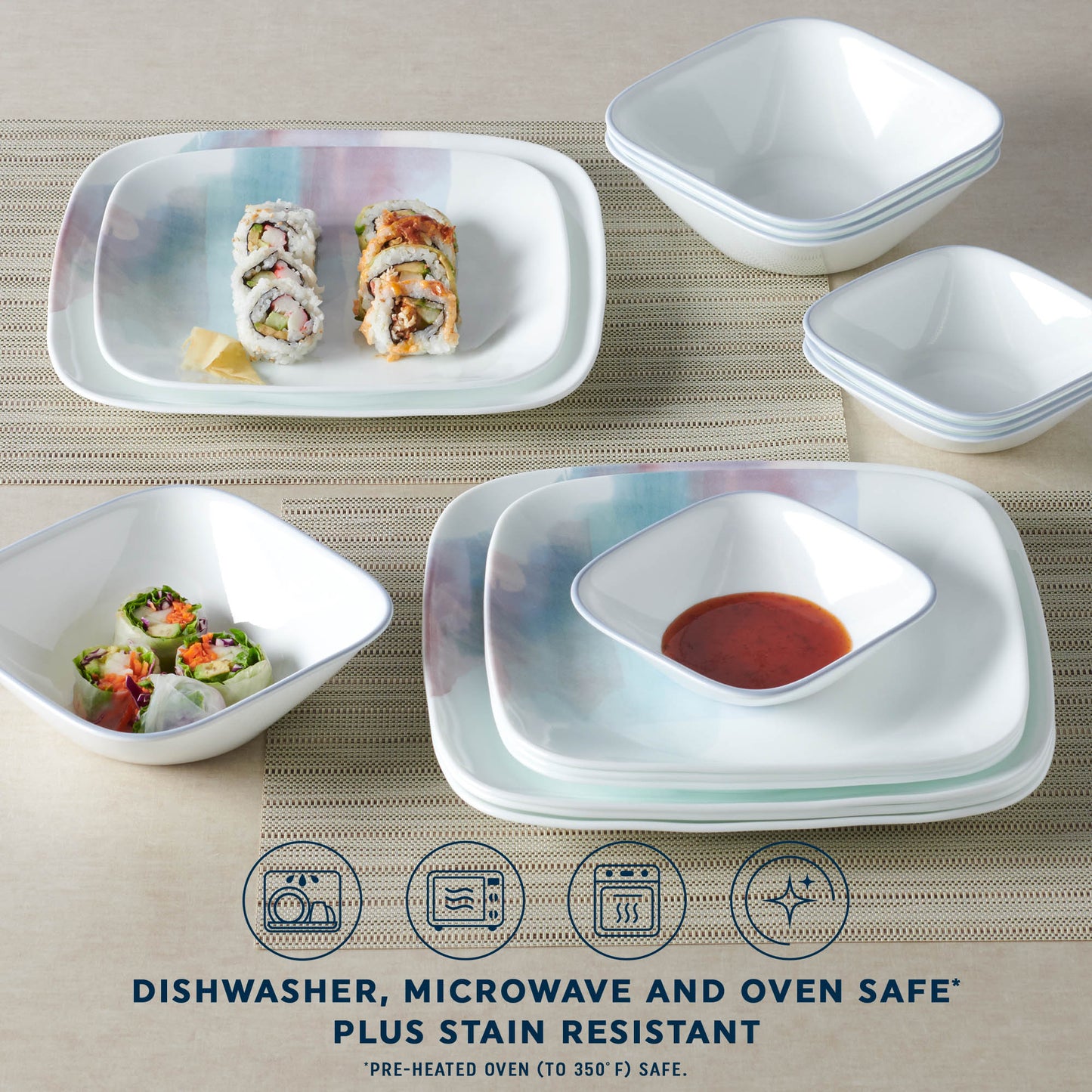 Corelle Aquarello Square 16pc Dinner Set