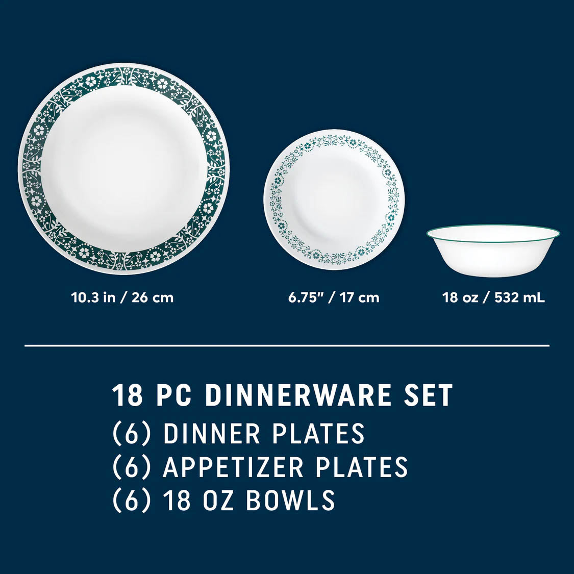 Corelle Penelope 18-piece Dinnerware Set, Service for 6